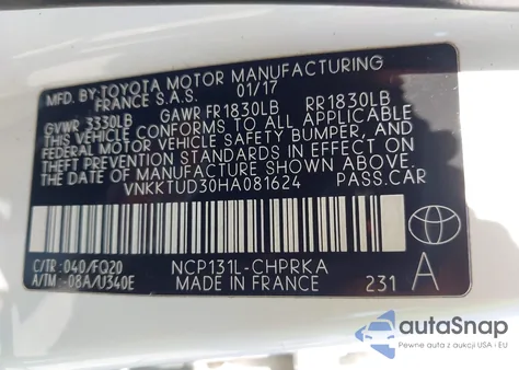 2017 Toyota Yaris L from USA, damaged, VIN VNKKTUD30HA081624